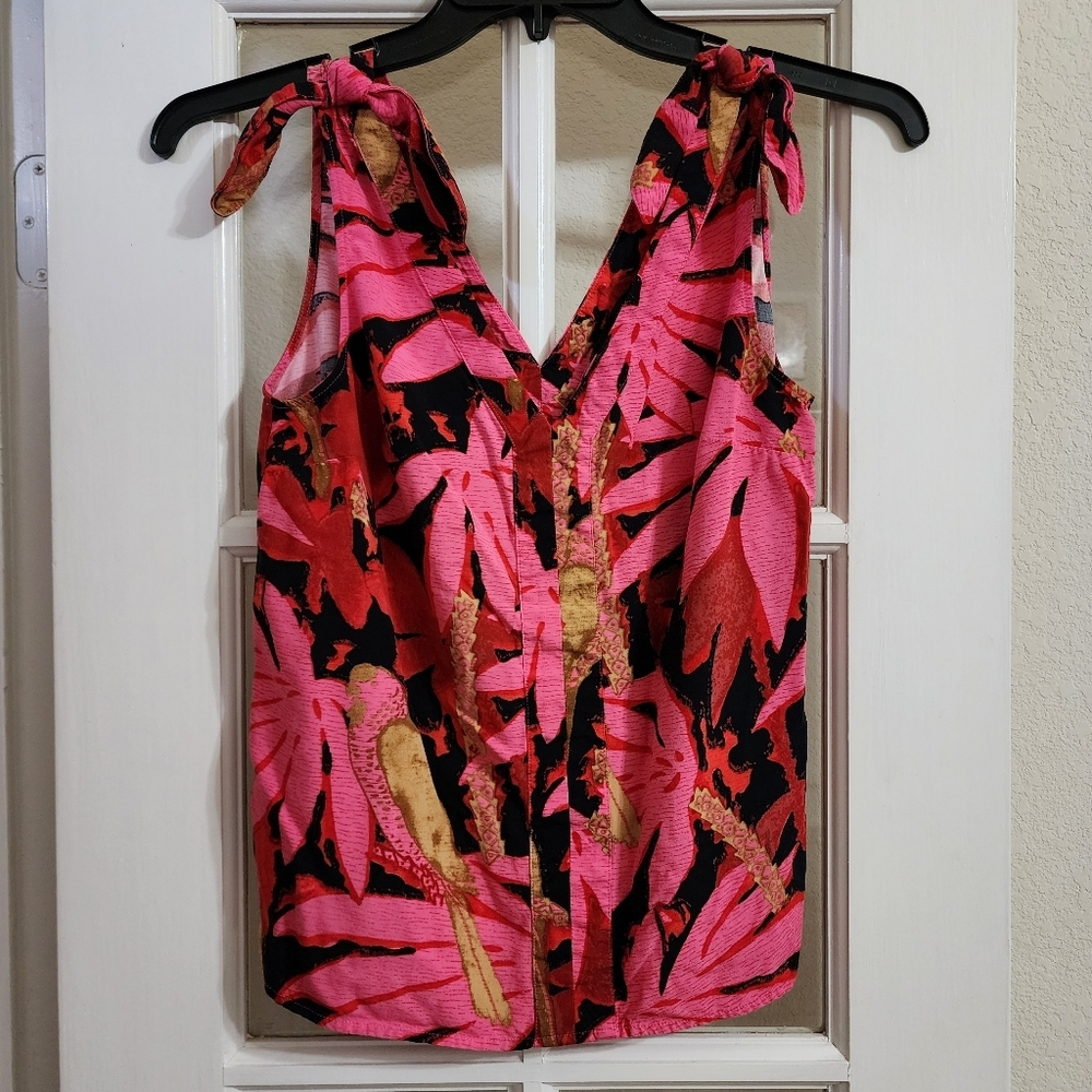 J.Crew Ecovero Viscose Tie Shoulder V-Neck Tropical Print Tank Small